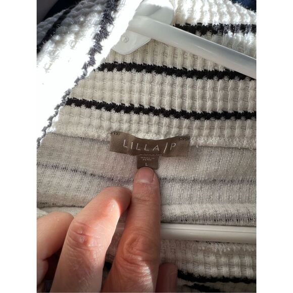 Lilla P cream and black striped cowl neck long sleeve thermal - Picture 2 of 7